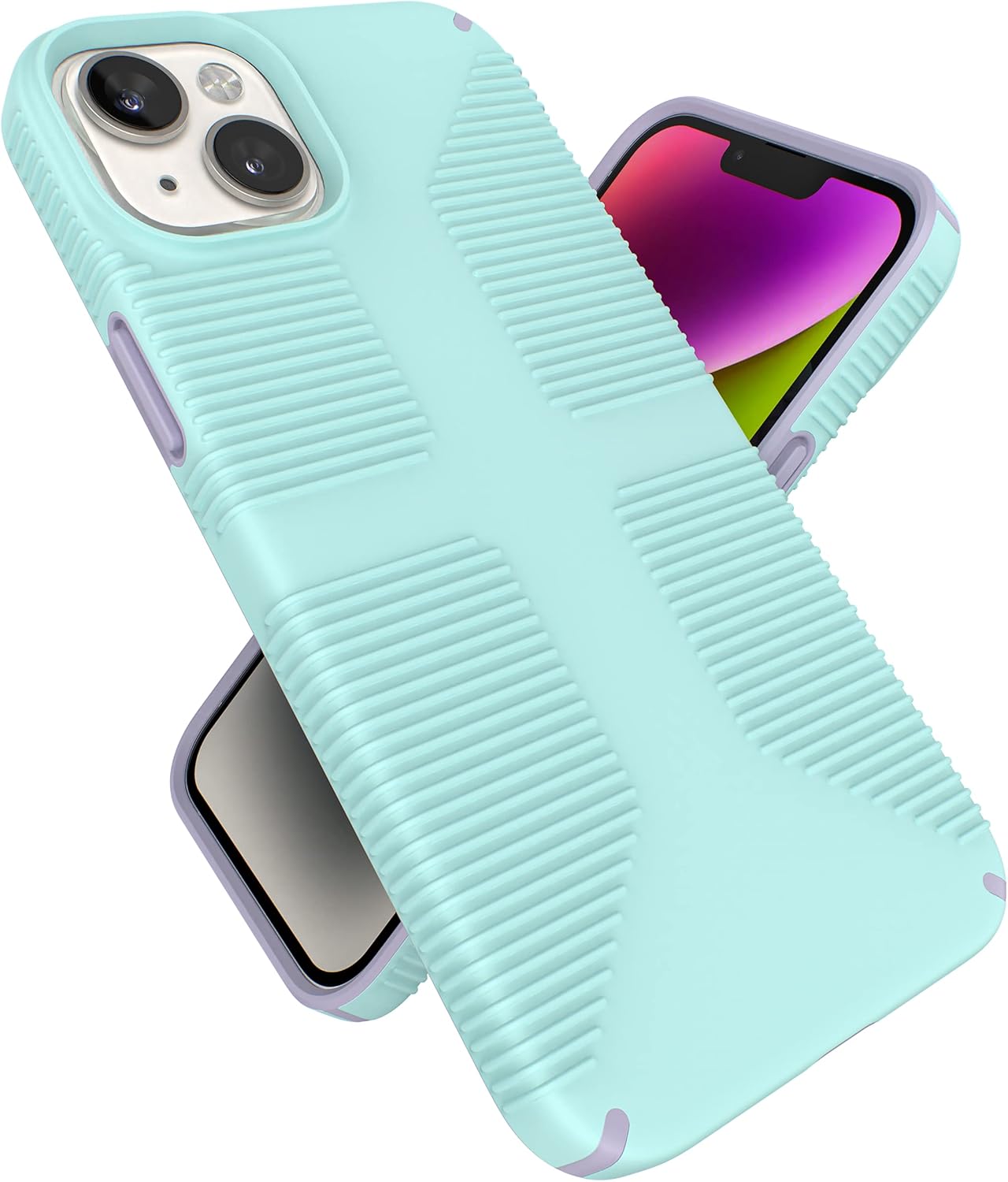 Speck iPhone 15 Plus & 14 Plus Case - Slim Phone Case, Drop Protection, Scratch Resistant & Anti Yellowing Case with No Slip Grip for iPhone, 6.7" Model - Pale Cyan/Lilac GemShell Grip Hard Case