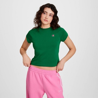Champion Women's Iconic Essentials Raglan Short Sleeve Baby T-Shirt - Green M