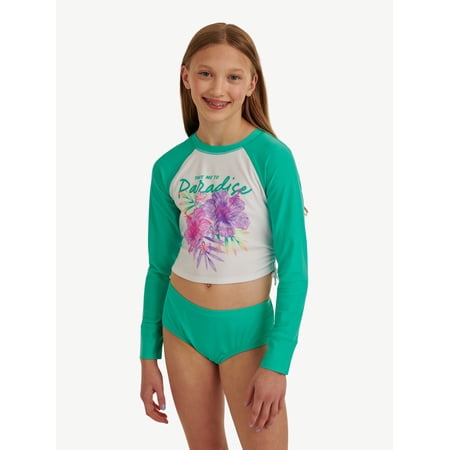 Justice Girls 2 Piece Long Sleeve Rashguard Swimsuit, Sizes XS-XL