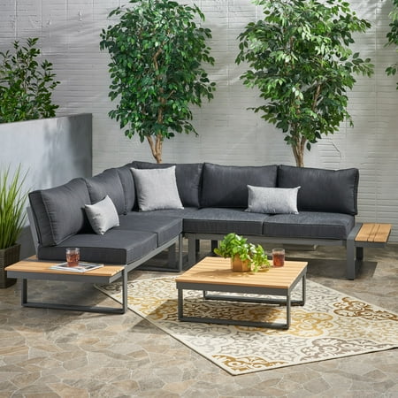 Sterling Outdoor Aluminum V-Shaped 5 Seater Sofa Set - Cushion Dark Gray/Natural