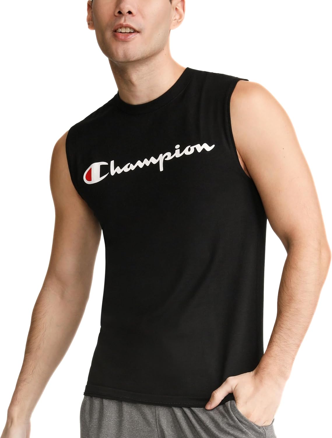 Champion Men's Classic Jersey Muscle Tee, Screen Print Script, Black, X-Large