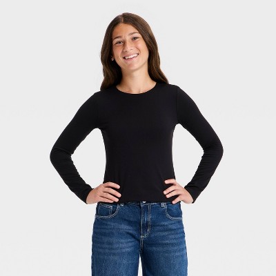 Girls' Long Sleeve Super Soft T-Shirt - art class™ Black L