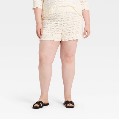 Women's Openwork Sweater Pull-On Shorts - Universal Thread™ Cream XXL