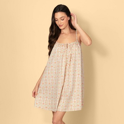 Solid & Striped Women's Tie-Front Poplin A-Line Mini Dress - Cream Floral L: Cottagecore