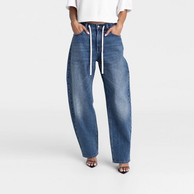 KBB by KAHLANA Women's Mid-Rise Barrel Leg 'The Lynnox Jean' - Dark Wash 0