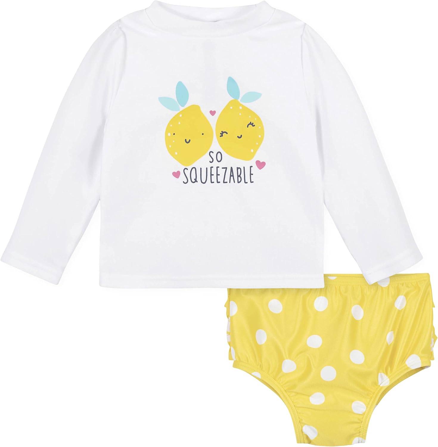 Gerber Baby Girls Baby Toddler Long Sleeved Rashguard Swim Bathing Suit Set White Yellow Lemons 3-6 Months