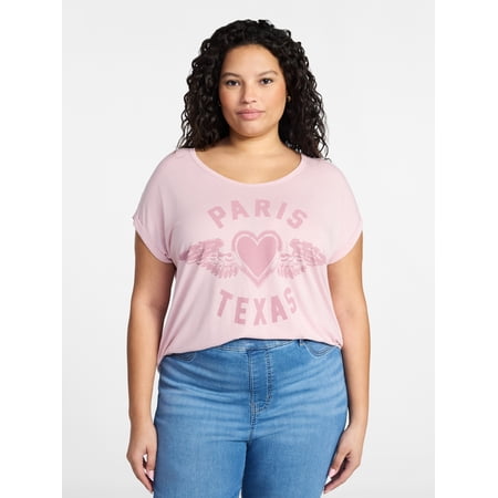 Terra & Sky Women's Plus Size Paris Texas Graphic Tee with Short Sleeves, Sizes 0X-5X
