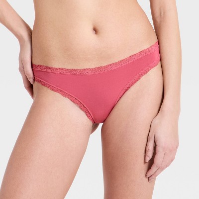 Women's Cloud Knit Lace Trimmed Thong Underwear - Auden™ Dark Pink XL
