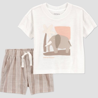 Carter's Just One You® Baby Boys' 2pc Elephant Graphic T-Shirt and Shorts Set - Tan 24M