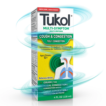 Tukol Cough & Congestion, Nasal Decongestant, Multi-Symptom Cold Relief Syrup, 4 fl oz