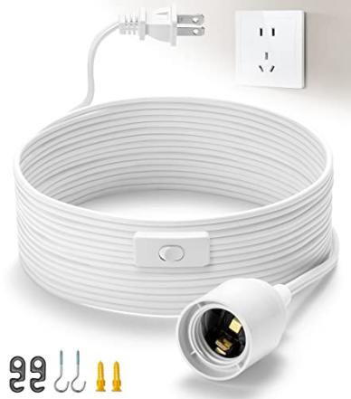 SIXZOONM 15' Plug-In Pendant Light Cord w/ E26 Socket & On/Off Switch Amazon