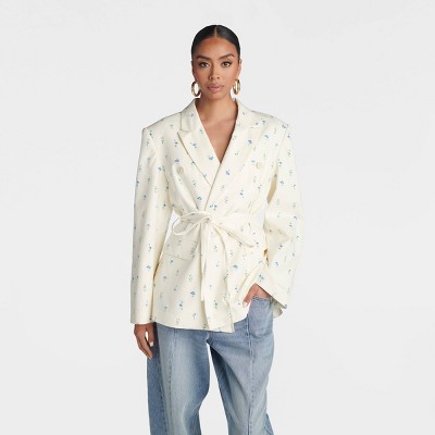 KBB by KAHLANA Women's 'The Erin Blazer' - White/Blue Floral M