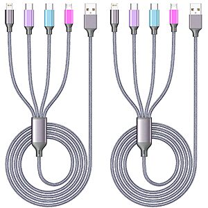 2-Pk 4' HYXing 4-in-1 Charging Cables (Lightning, Micro USB & 2x USB-C) $5