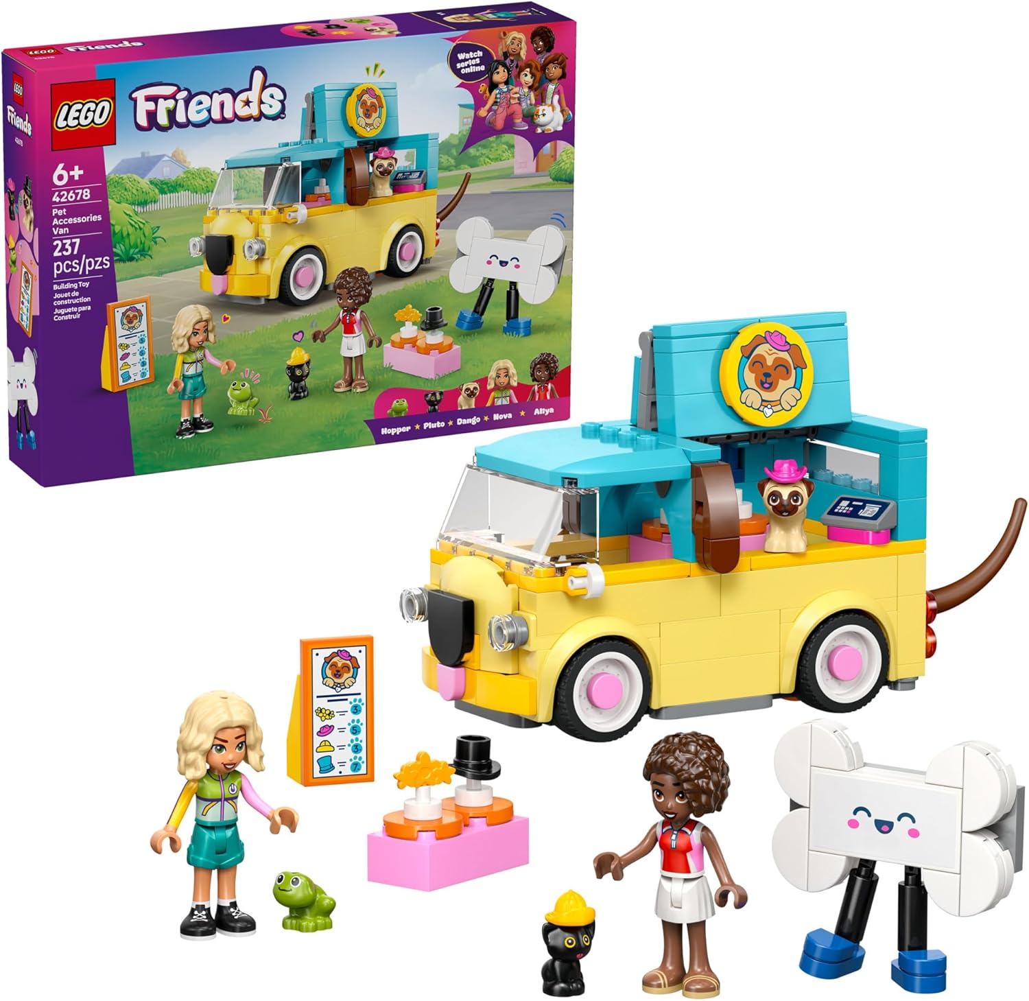 LEGO Friends Pet Accessories Van Building Toy for Girls & Boys - Pretend Play Set for Kids, Ages 6+ - W/Nova & Aliya Minidolls, 3 Pet Figures, & Accessories - Gift Idea for Birthdays - 42678