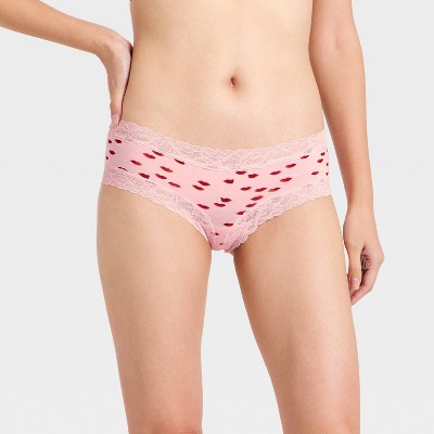 Women's Cotton Blend Hipster Underwear with Lace - Auden™ Pink Lip Print S