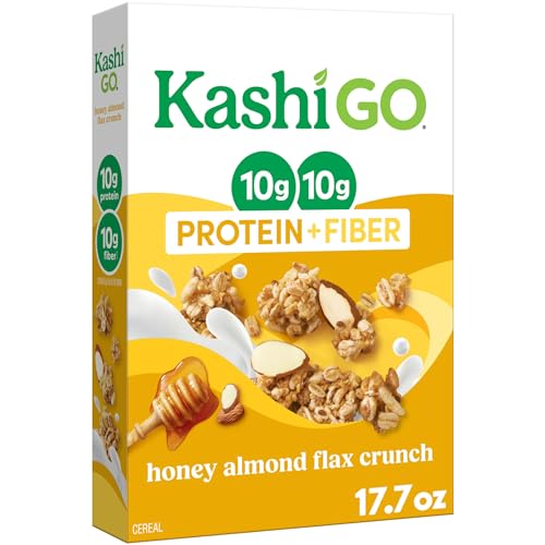 Kashi GO Protein Cereal, 10g Protein, 10g Fiber, Honey Almond Flax Crunch, 17.7oz Box (1 Box).