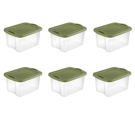 Sterilite 40 Quart EZ Carry Plastic Storage Bin, Full-Grip Handles, Green, 6 pack
