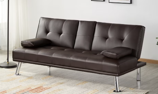 Renwick LuxuryGoods Modern Faux Leather Futon w/ Cupholders & Pillows Walmart