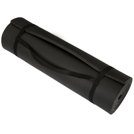 Wakeman Outdoors Extra-Thick, Non-Slip, NBR Foam Yoga Mat with Carrying Strap, 72" x 24", Black