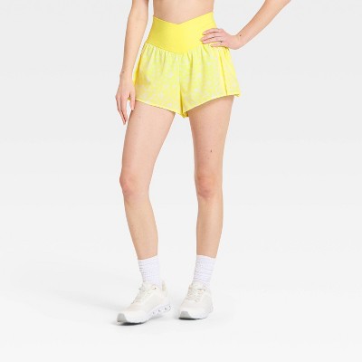 Women's Pleated Side Woven Shorts - JoyLab™ Yellow Floral XXL