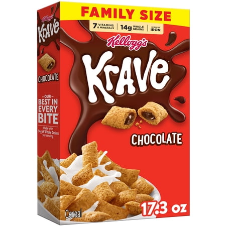 Kellogg's Krave Chocolate Breakfast Cereal Family Size Box, 17.3 oz