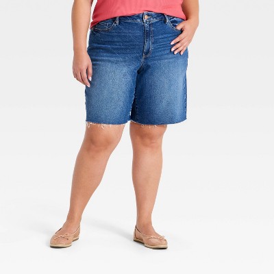 Women's Mid-Rise Bermuda Jean Shorts - Ava & Viv™ Dark Wash 30