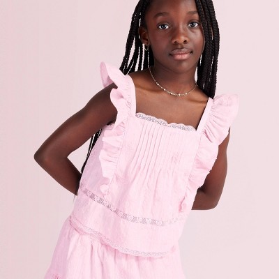 Girls' Rebecca Alouette Rose Embroidery Ruffle Tank Top - LoveShackFancy x Target Pink 12