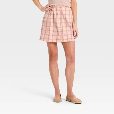 Women's Mini A-Line Skirt - A New Day™ Light Pink Plaid S