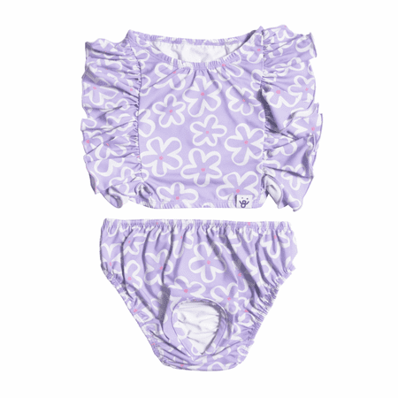 Oodles Purple Tropical Floral Ruffled Spring 2-Piece Dog Bikini, XS