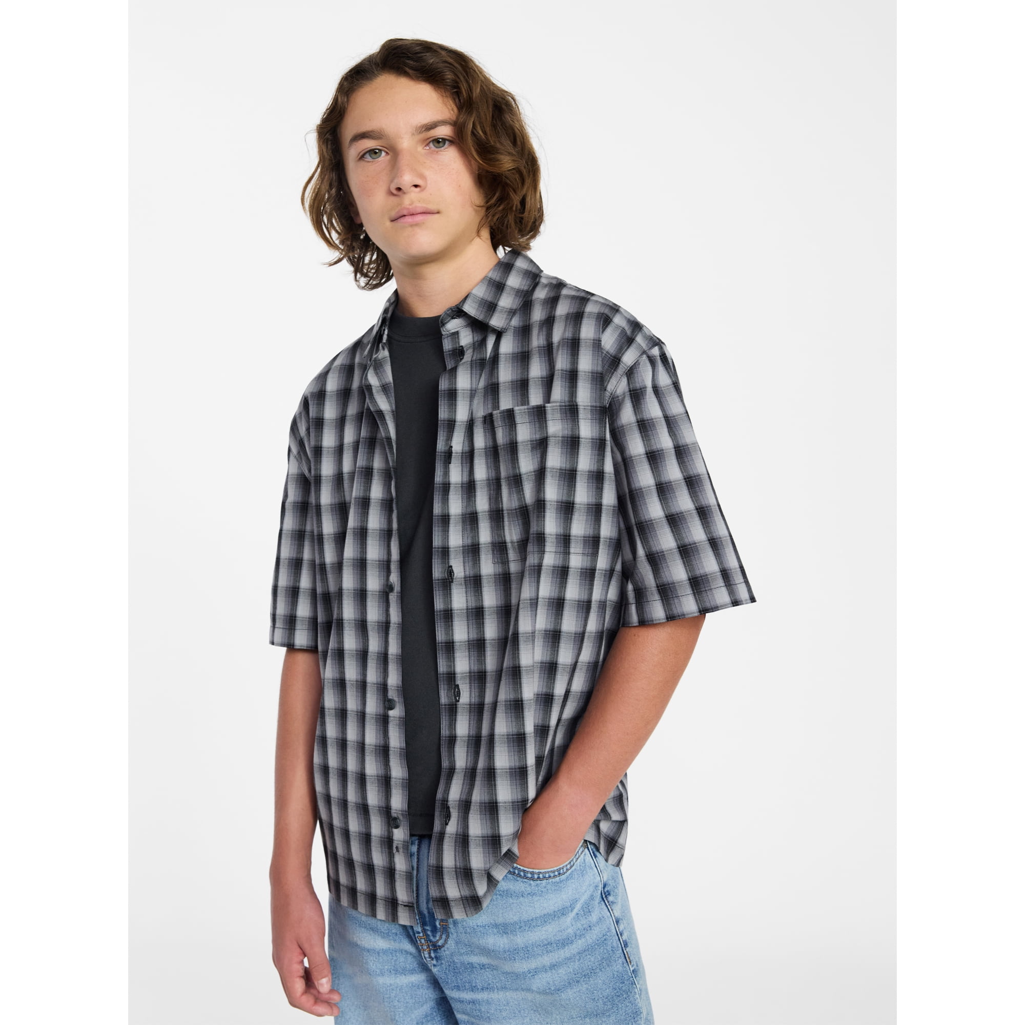 Weekend Academy Boys Button Down Shirt with Short Sleeves, Sizes 4-18