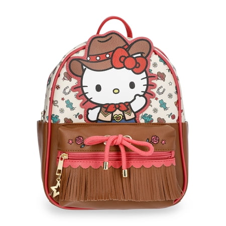 Hello Kitty Women's Cowgirl Faux Leather Mini Backpack, 10.5", Brown