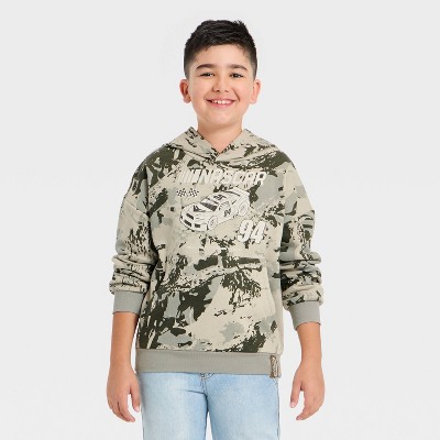 Boys' NASCAR Camoflauge Hooded Pullover Sweatshirt - Olive Green M