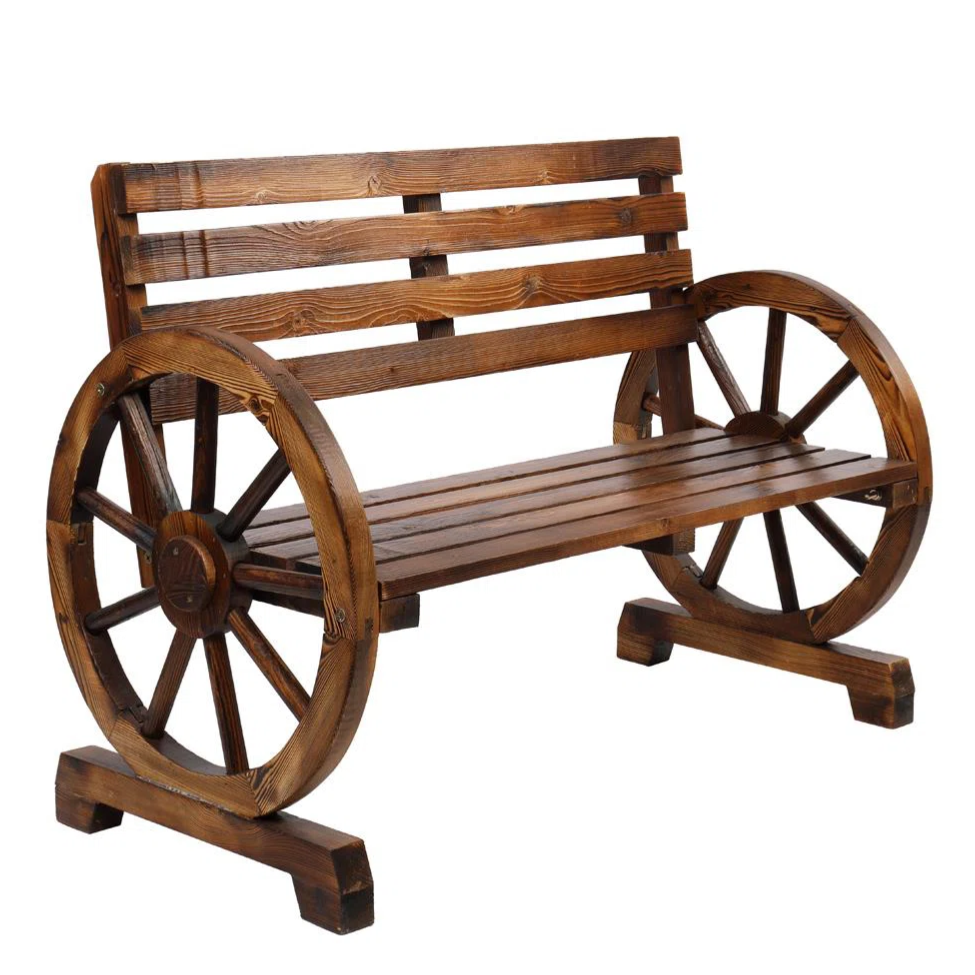 Solid Wood Wagon-Wheel Patio Bench $87