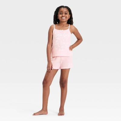 Girls' Barbie Monte Carlo 2pc Fold Over Shorts and Cami Pajama Set - Light Pink L
