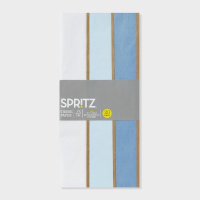 20ct Banded Tissue Gold Metallic List White/Light Blue - Spritz™