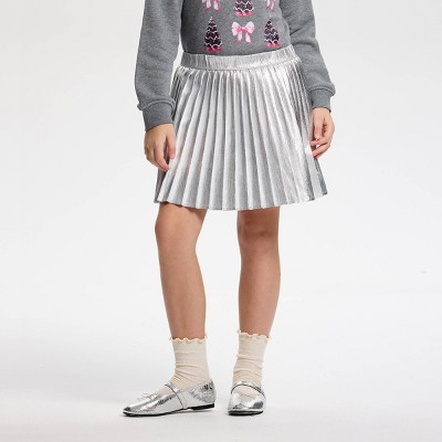 Owillo® Girls' Foil Pleated Skirt - Silver M