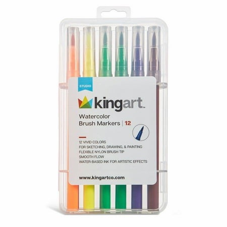 KINGART Studio, Watercolor Brush Markers, 12 Colors