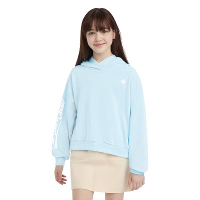 Converse® Girls' French Terry Hooded Crewneck Pullover Sweatshirt - Light Blue XL