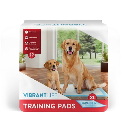 Vibrant Life Training Pads â€“ Super Absorbent, Leak Proof, & Fast Dry Dog and Puppy Pee Pads â€“ XL 26â€¯in x 30â€¯in, 30â€¯Count