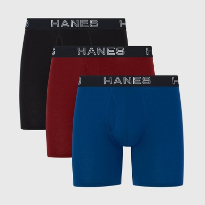 Hanes Premium Men's 3pk Boxer Briefs Total Support Pouch - Blue/Black/Red S: Moisture Wicking, 4-Way Stretch