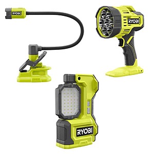 RYOBI ONE+ 18V Lighting Kit w/ LED Task Light, Spotlight, & Clamp Light (Tools Only) $99 + Free S&H