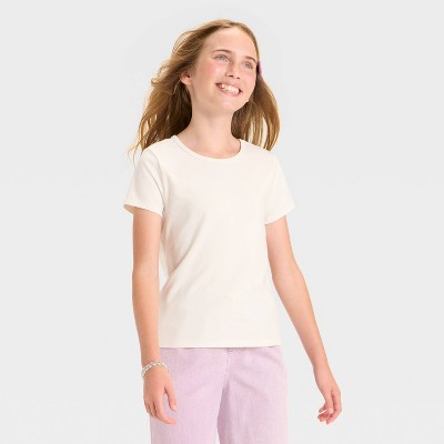 Girls' Short Sleeve Fitted T-Shirt - Cat & Jack™ Light Cream XS