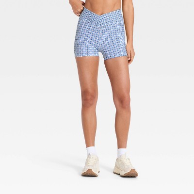 Women's Crossover Cinched Bike Shorts 3" - JoyLab™ Plaid Floral XXL