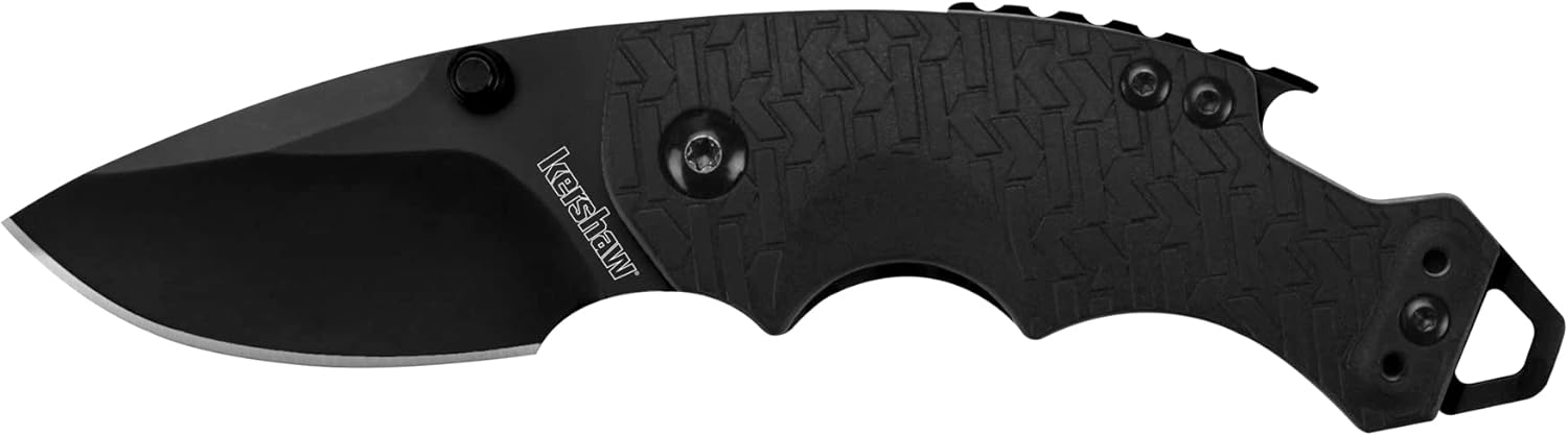 Kershaw Shuffle (8700BLK), Multifunction Pocket Knife with 2.4 Stainless Steel Blade and Black-Oxide Coating and Black K-Texture Grip Handle, Features Flathead Screwdriver and Bottle Opener, 2.8 oz.