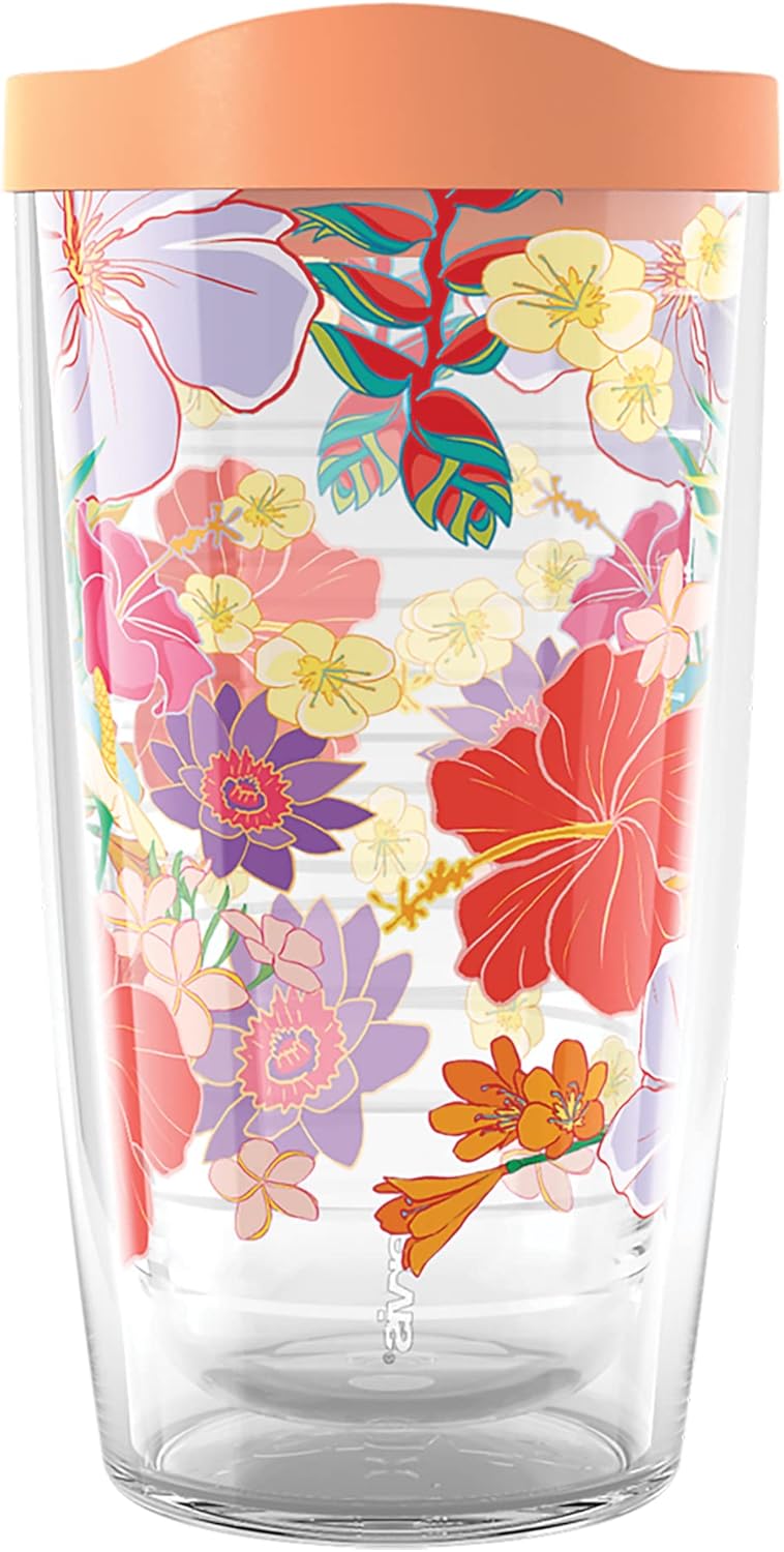 Tervis Tropical Hibiscus Party Made in USA Double Walled Insulated Tumbler Travel Cup Keeps Drinks Cold & Hot, 16oz, Classic