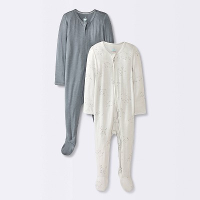 Baby Boys' 2pk Celestial Soft Blend Long Sleeve Sleep N' Play Footed Pajamas - Cloud Island™ Gray Newborn
