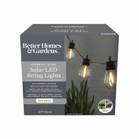 Better Homes & Gardens Solar LED String Lights, 34'