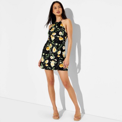 Women's Satin High Neck Mini Dress - Wild Fable™ Black Floral XXS