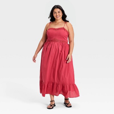 Women's Lace Cami Midi A-Line Dress - Universal Thread™ Berry Pink 2X