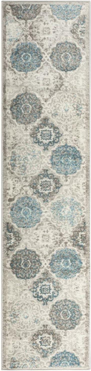 Home Dynamix Boho Andorra Transitional Damask Area Rug, Grey/Blue, 1'6"x7'2"